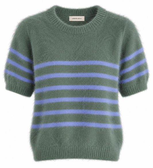 Georgia Stripe Knit Tee - SeaGrass/lilac