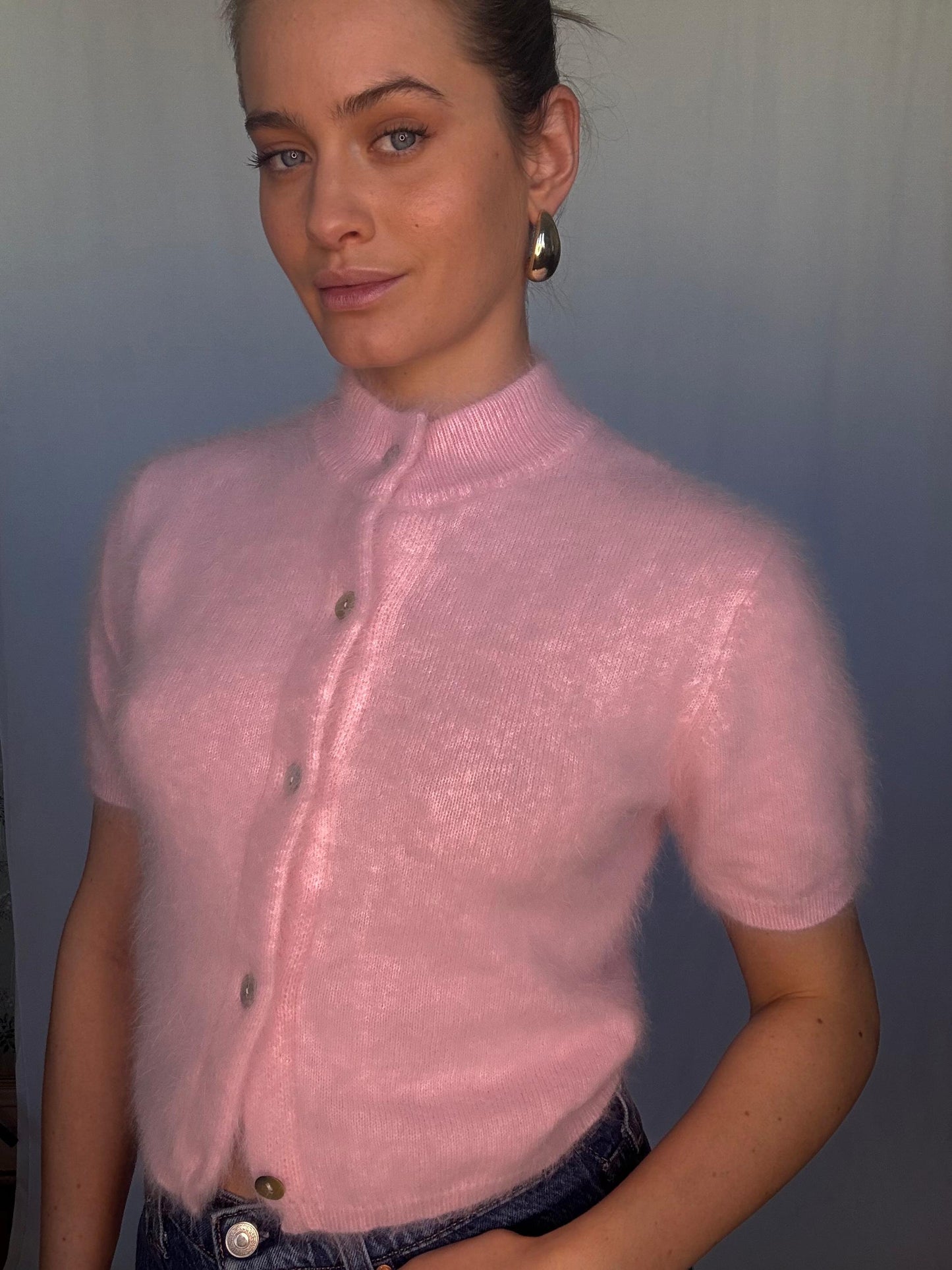 Claudia Short Sleeve Cardigan - Rose Water