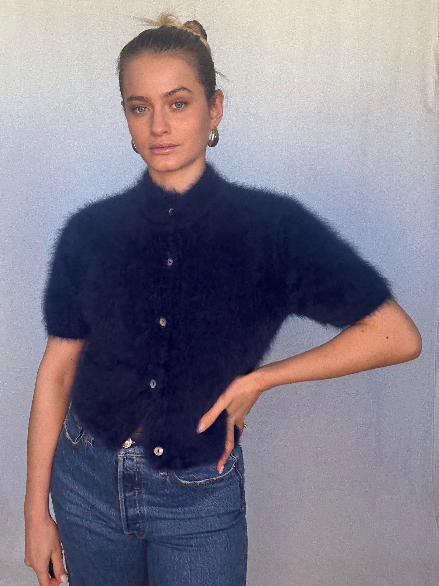 Claudia Short Sleeve Cardigan - Navy