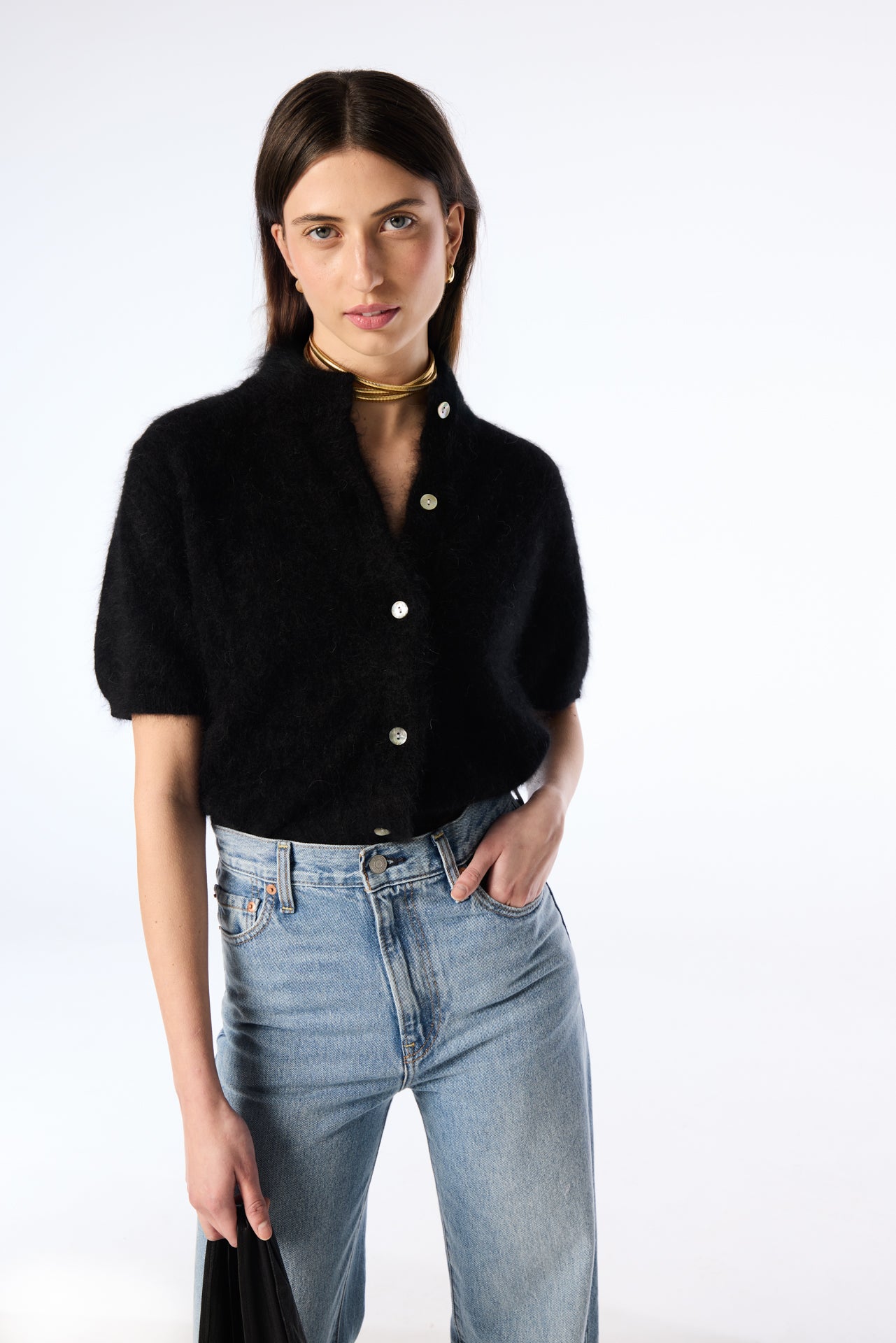 Claudia Short Sleeve Cardigan - Black