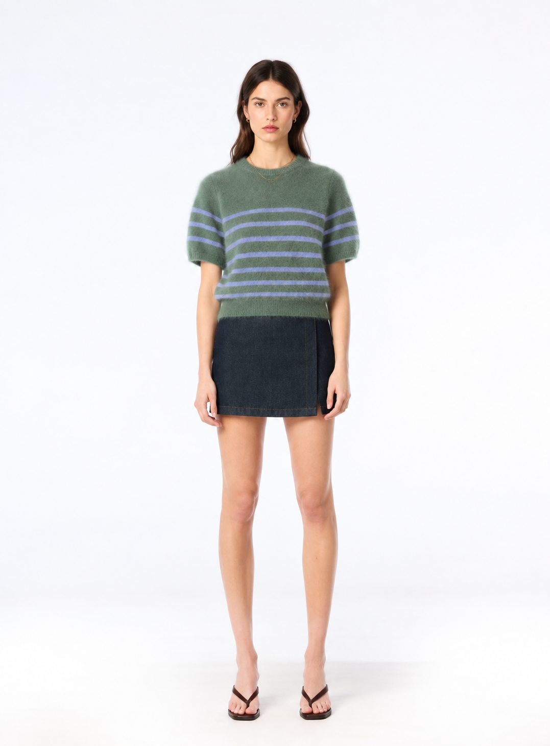 Georgia Stripe Knit Tee - SeaGrass/lilac