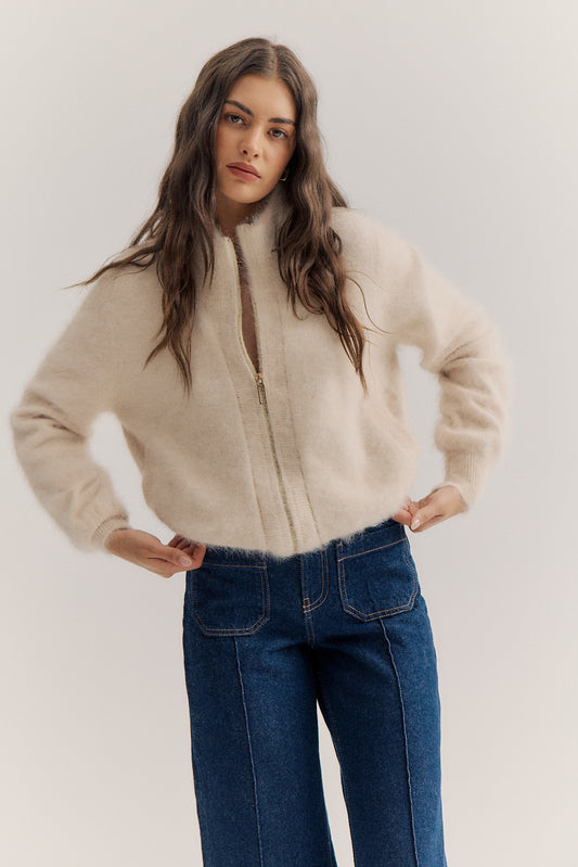 Felix Zip Cardigan - Oatmeal