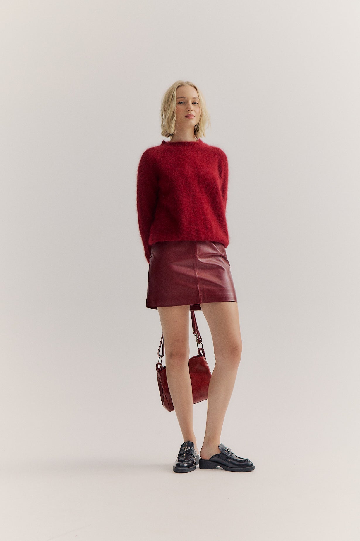 Alice Mini Leather Skirt - Merlot