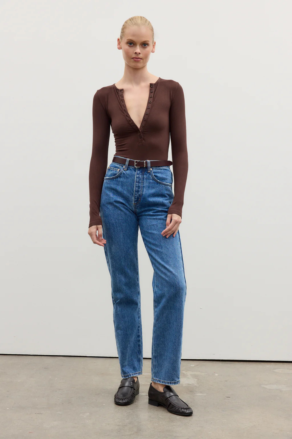 Lara Button Down Bodysuit - Chocolate