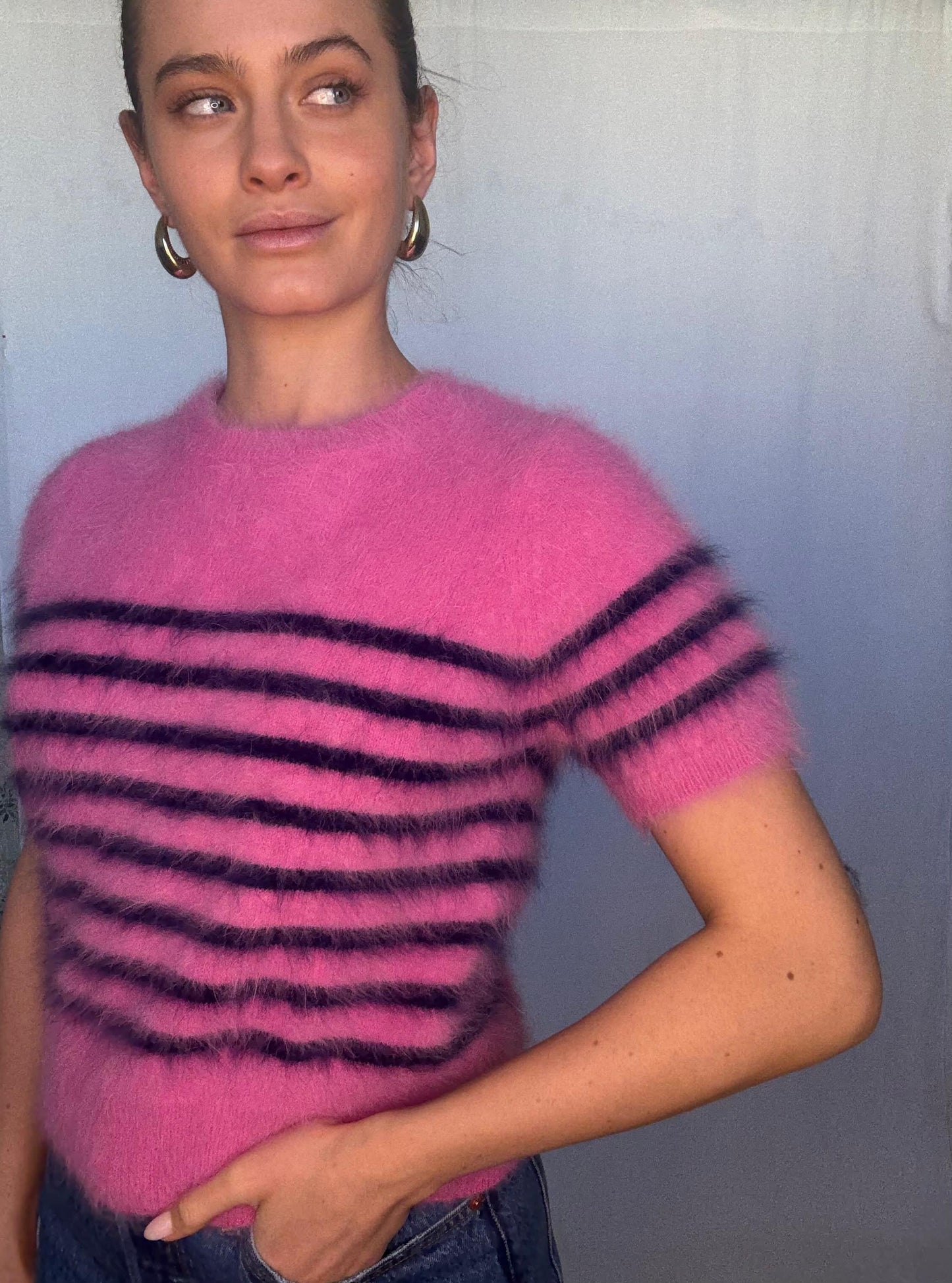 Georgia Stripe Knit Tee - Bloom/Navy
