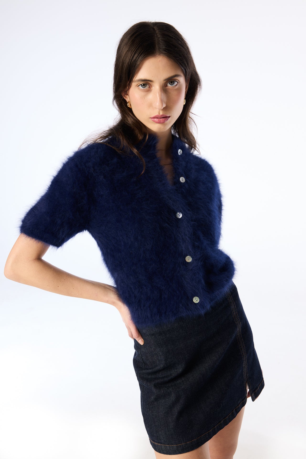 Claudia Short Sleeve Cardigan - Navy