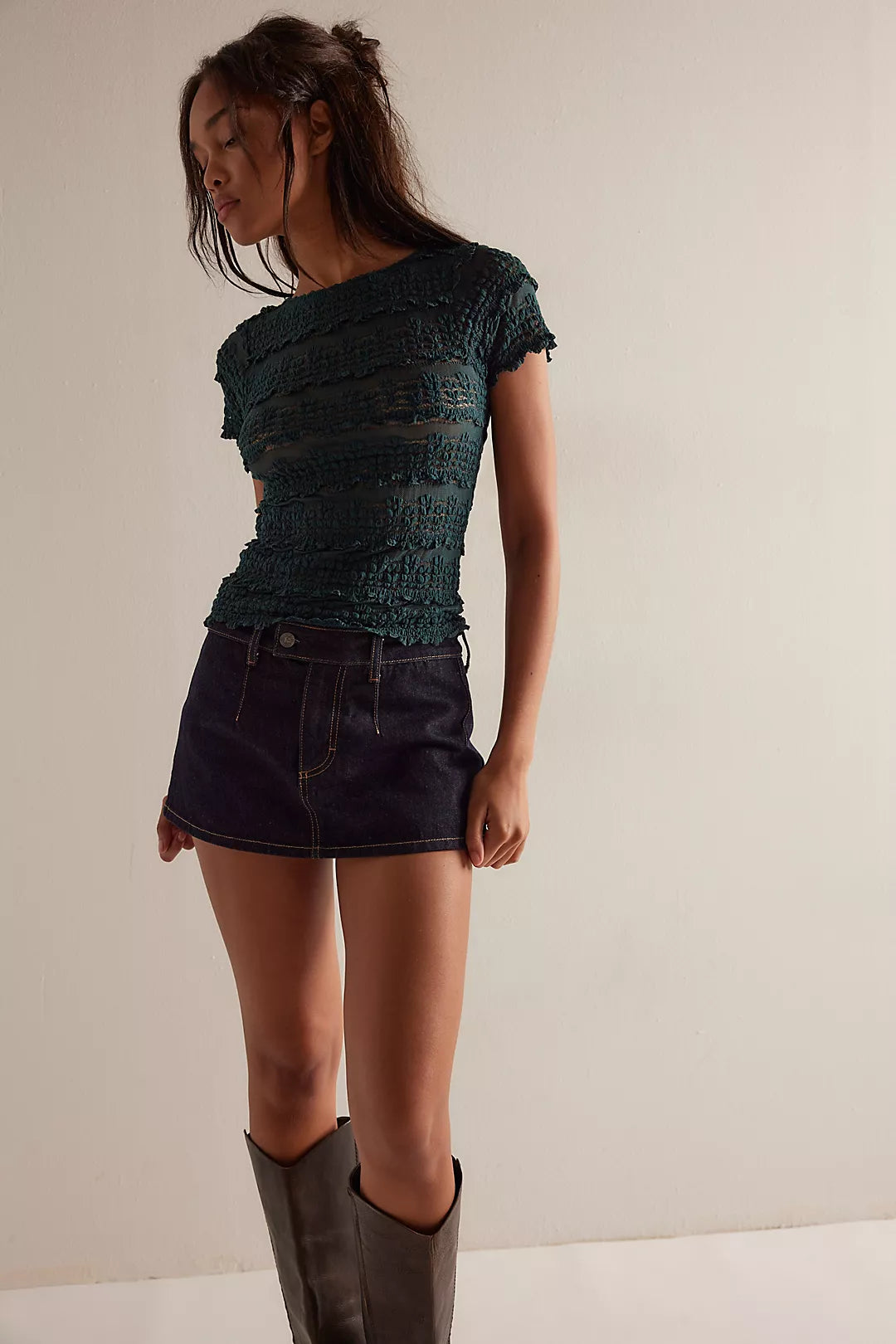 Angelina Lace Tee - Sea Moss