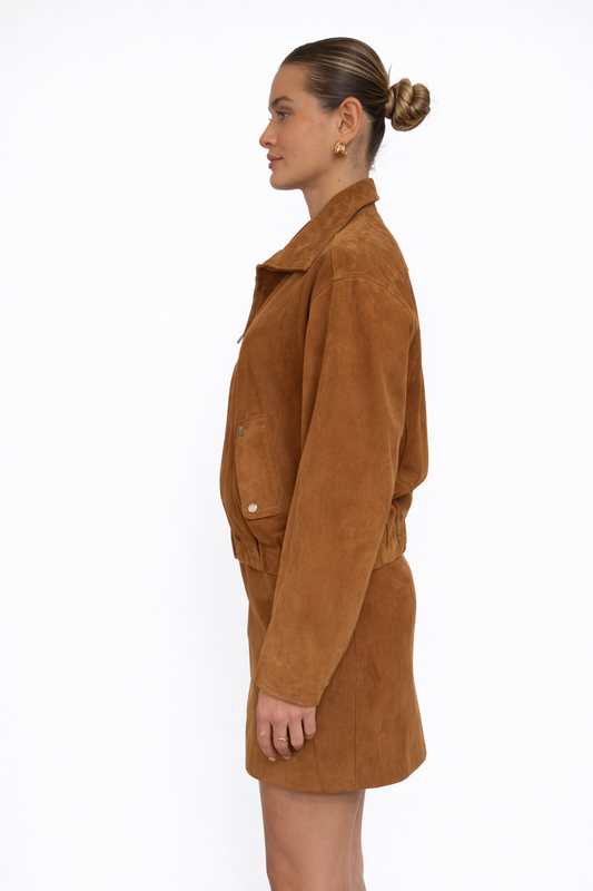 Dahlia Suede Bomber - Tan