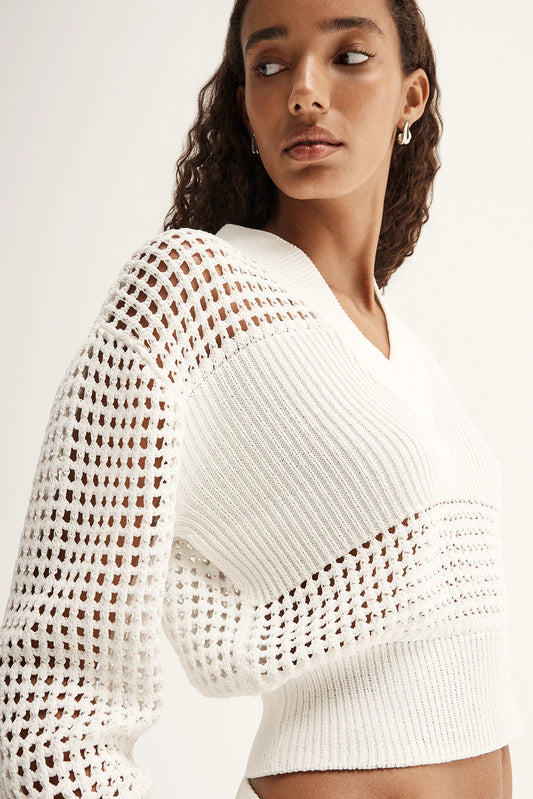 Aria Crochet Knit Jumper White