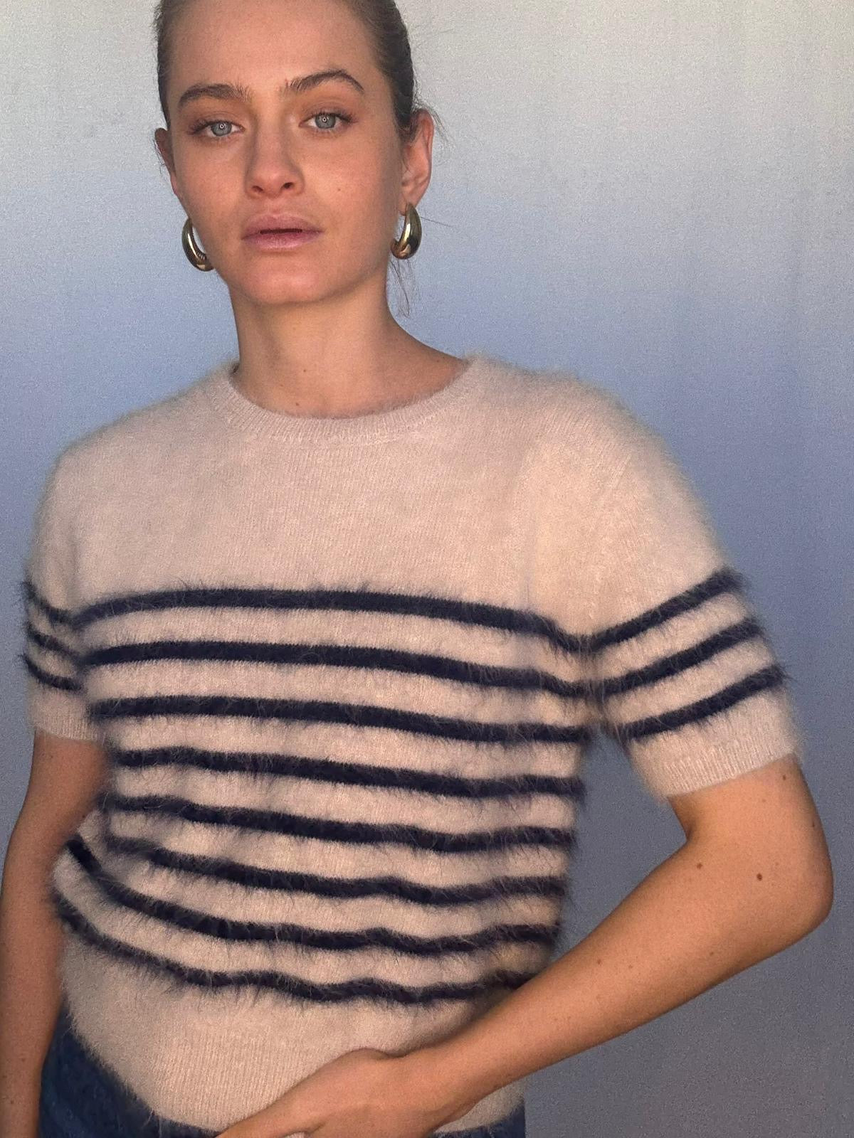 Georgia Stripe Knit Tee - Oat/Navy