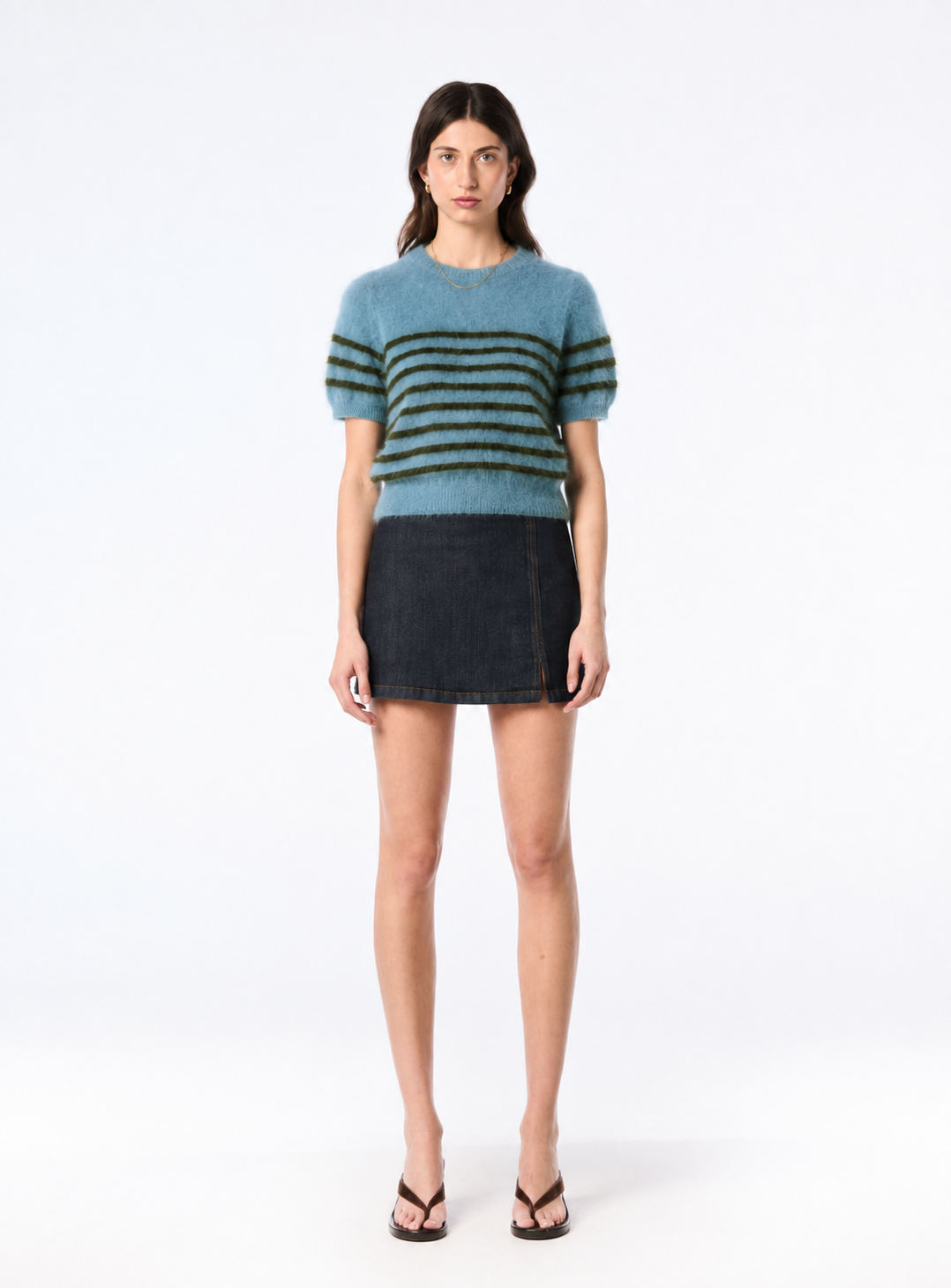 Georgia Stripe Knit Tee - Lagoon /Moss