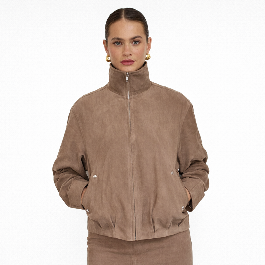 Dahlia Suede Bomber - Mushroom
