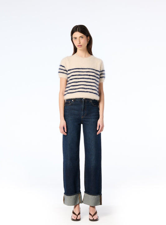 Georgia Stripe Knit Tee - Oat/Navy