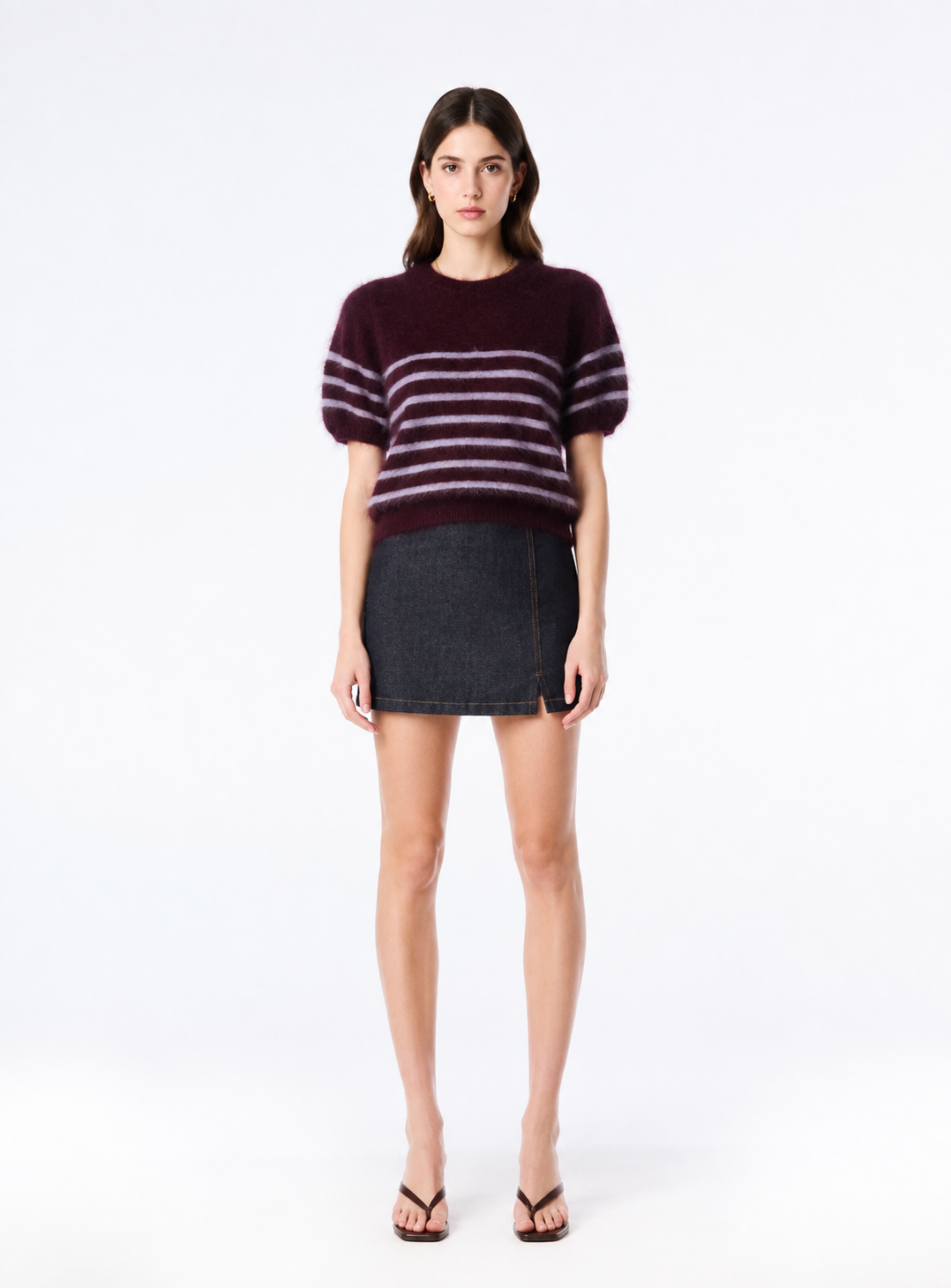 Georgia Stripe Knit Tee - Aubergine/lilac