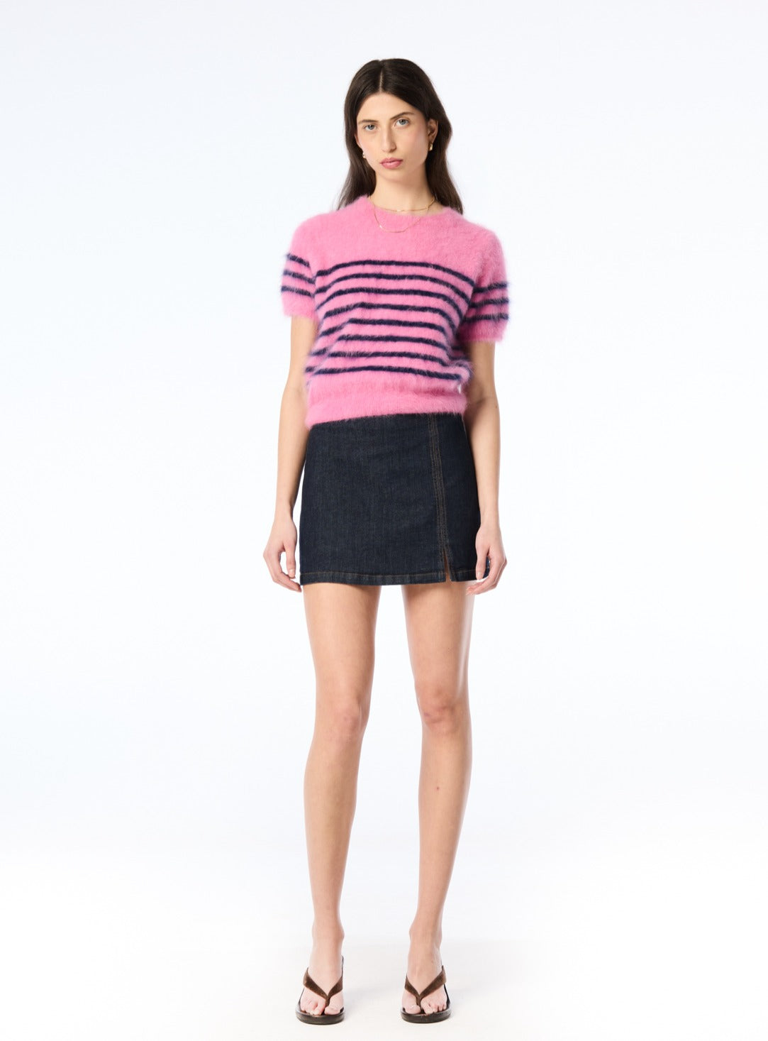 Georgia Stripe Knit Tee - Bloom/Navy