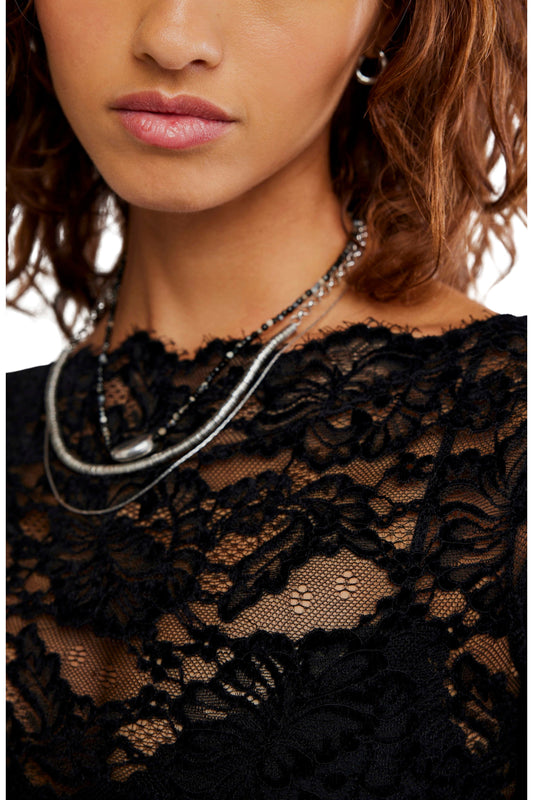 Raising Eyebrows Lace Top - Black