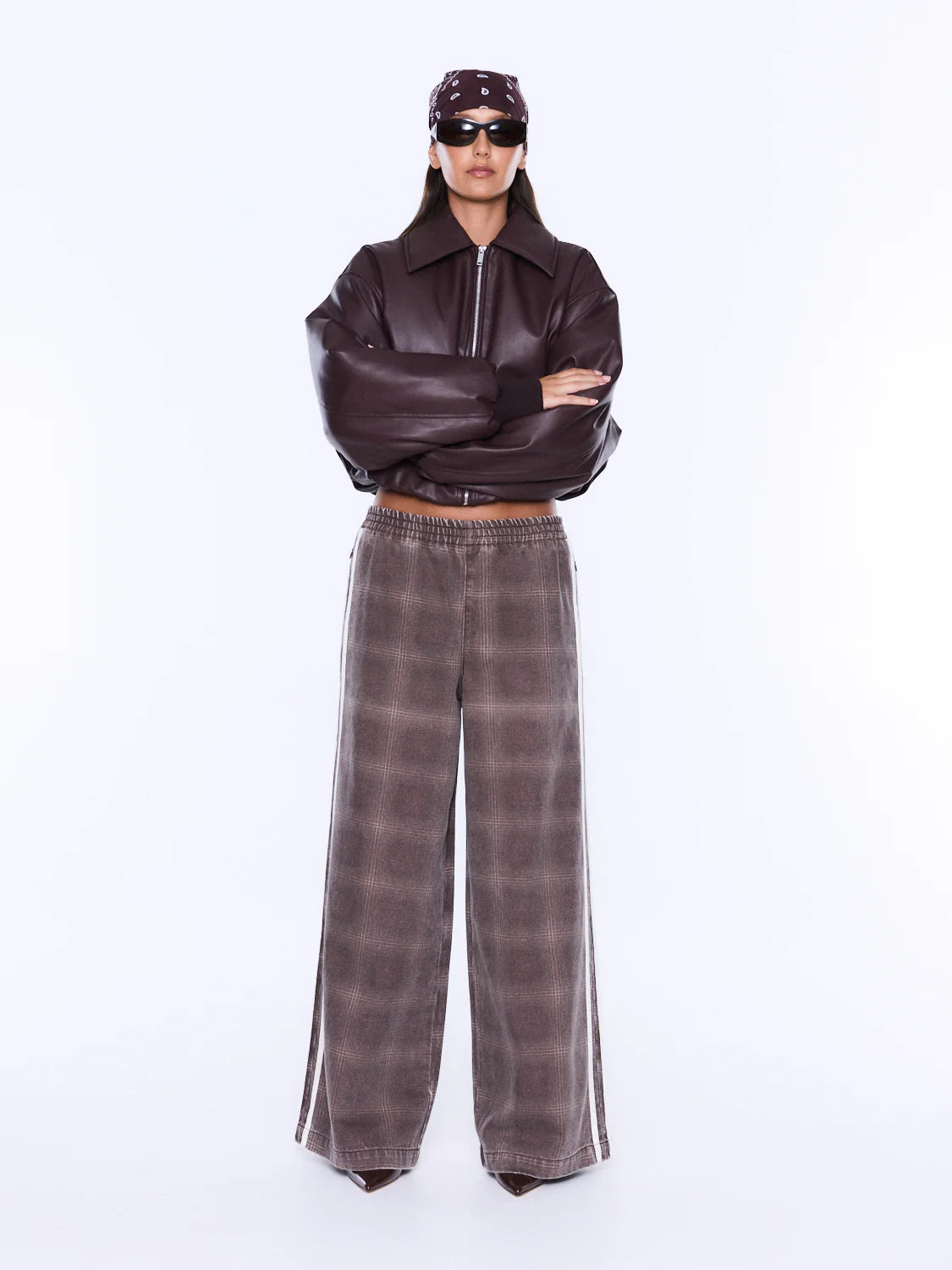 Myla Wide Leg Pant - Burgundy Check