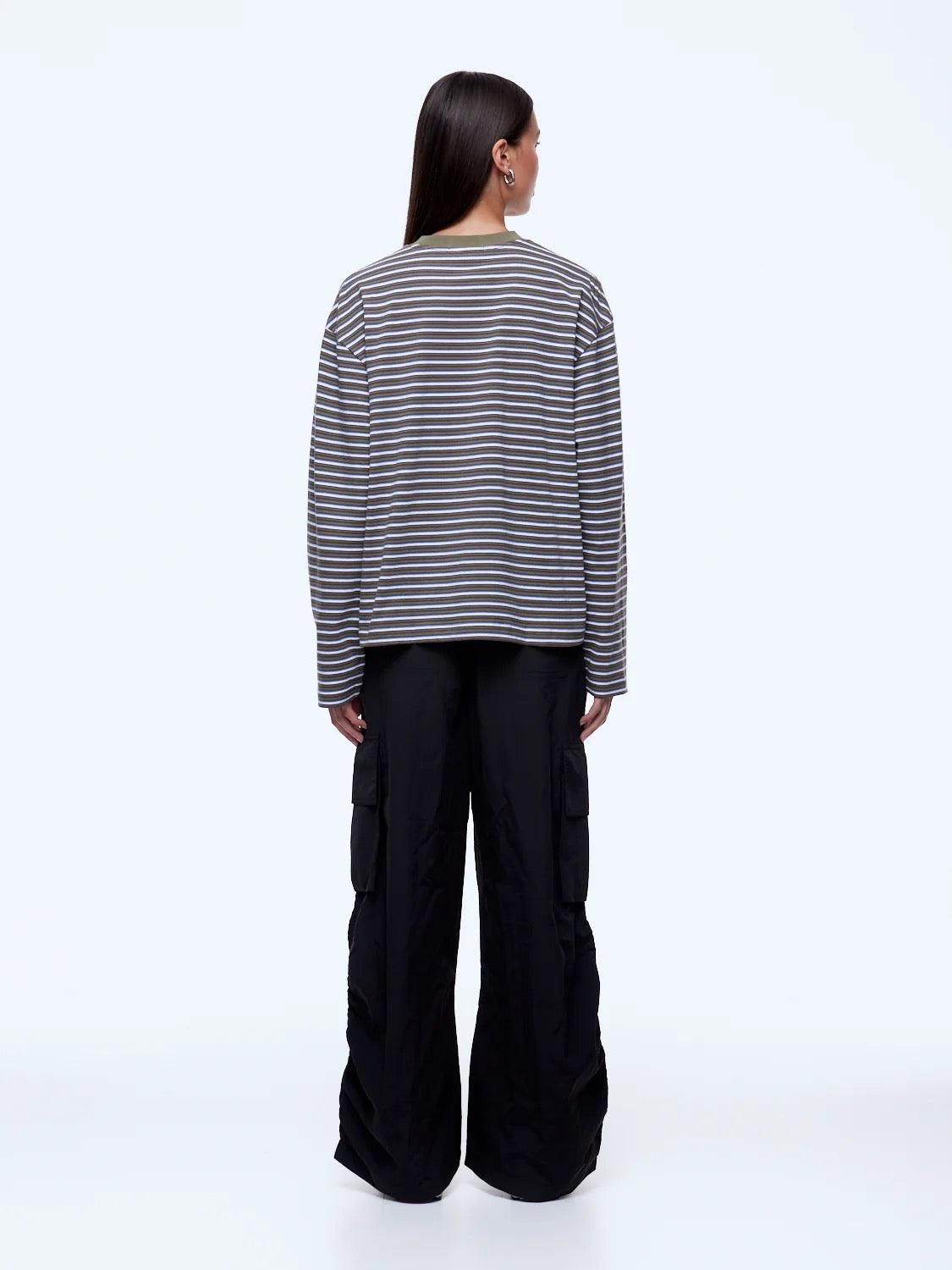 Maria Boxy Long Sleeve Tee - Green Multi Stripe