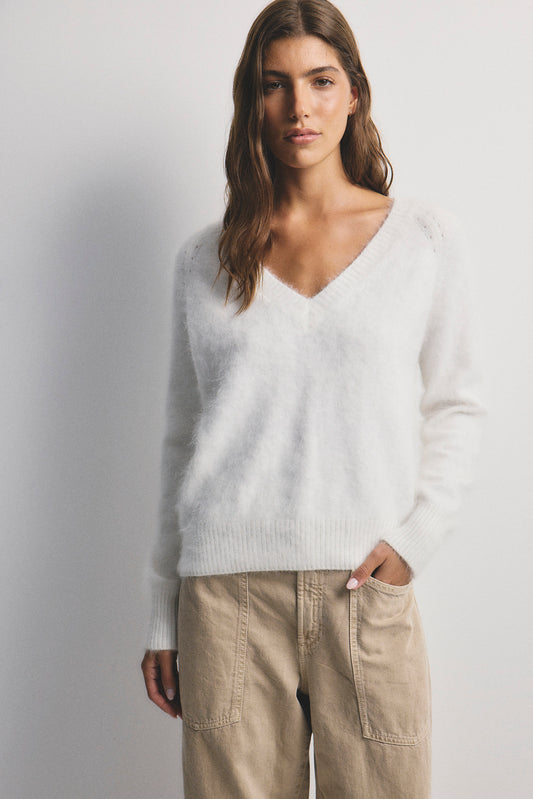 Olivia Cashmere V Neck - Snow