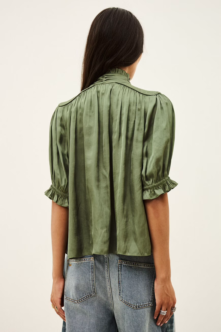 Camila Stand-up collar shirt - Kaki