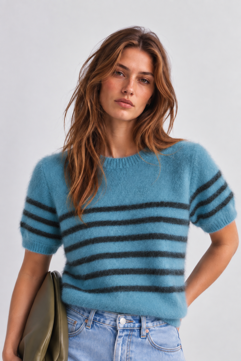 Georgia Stripe Knit Tee - Teal  / Moss