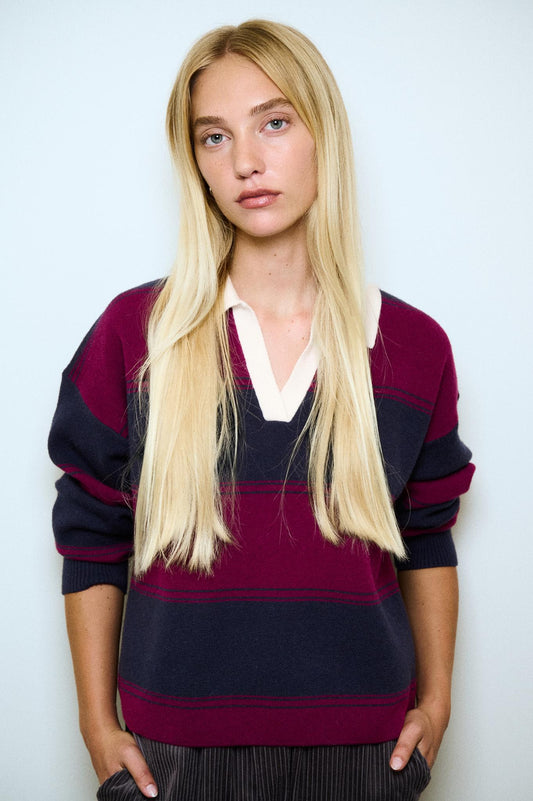 Varsity Sweater - Navy/Ruby