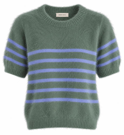 Georgia Stripe Knit Tee - SeaGrass/lilac