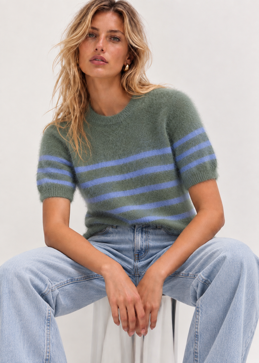 Georgia Stripe Knit Tee - SeaGrass/lilac