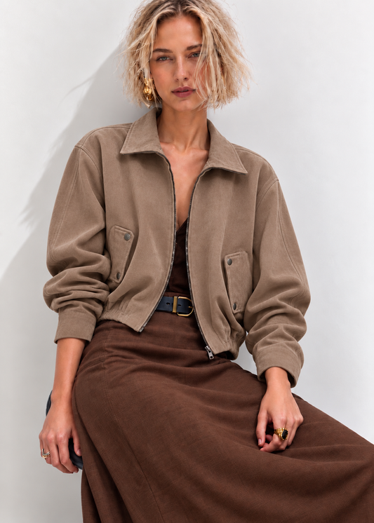 Dahlia Suede Bomber - Mushroom