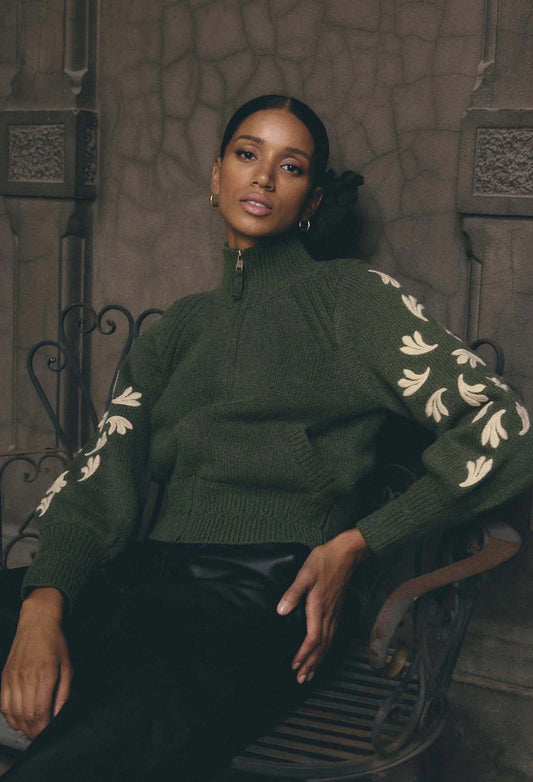 Carmela Embroidered Knitted Bomber