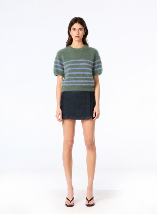 Georgia Stripe Knit Tee - SeaGrass/lilac