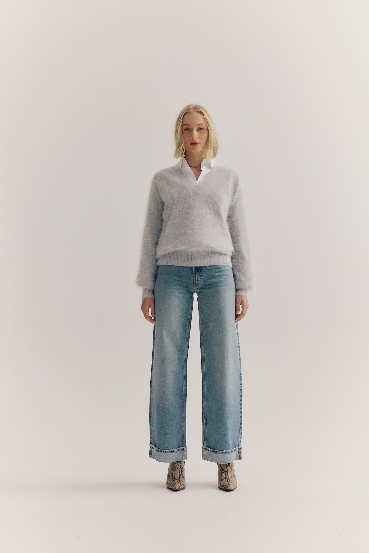 Isabella V Neck - Light Grey