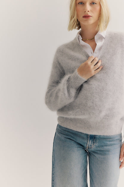 Isabella V Neck - Light Grey