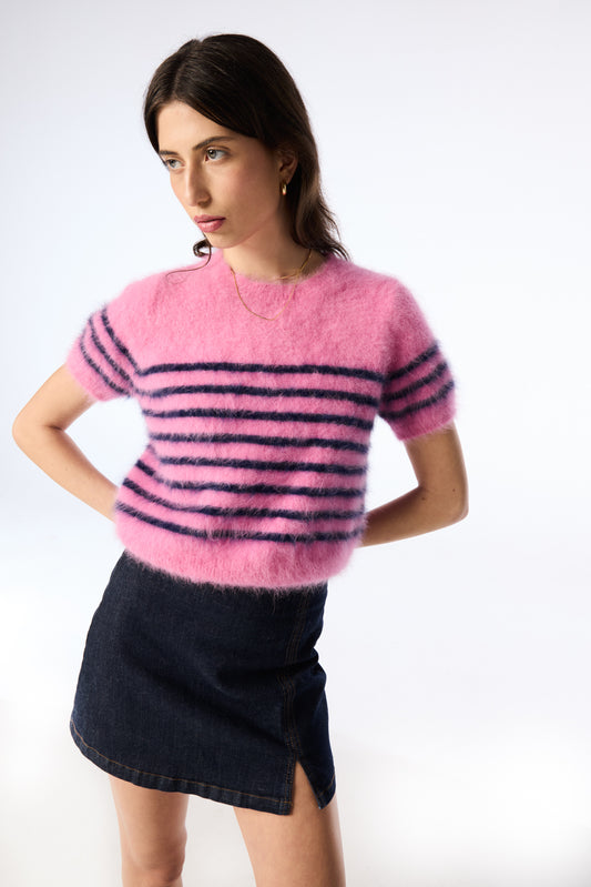 Georgia Stripe Knit Tee - Bloom/Navy
