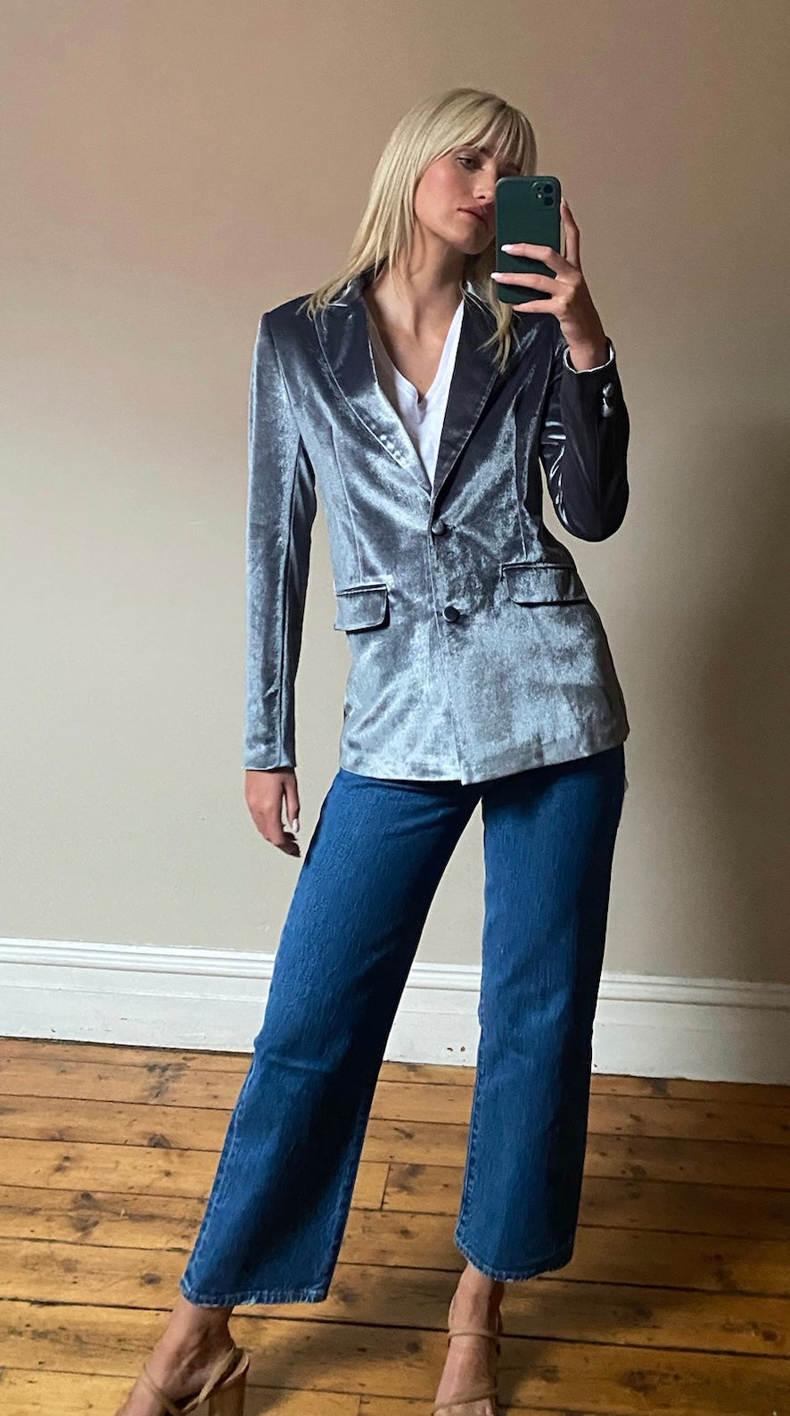 Veronica Velvet Blazer - Silver