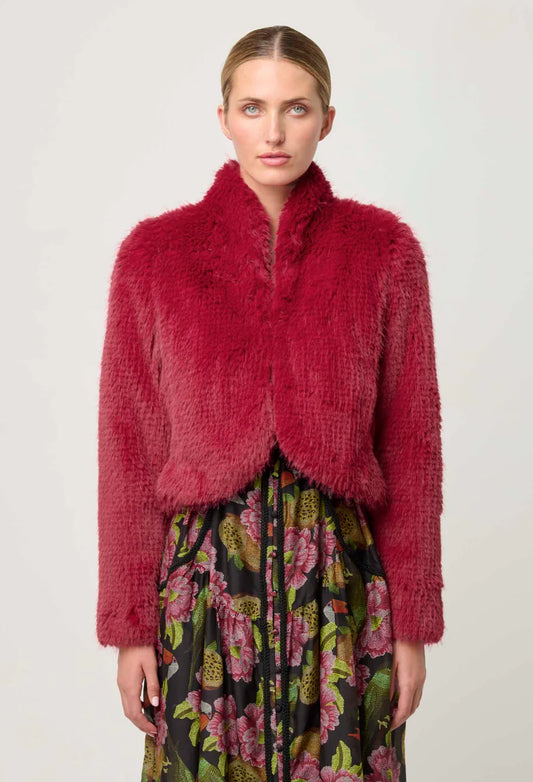 Reina Faux Fur Cropped Jacket in Rosa