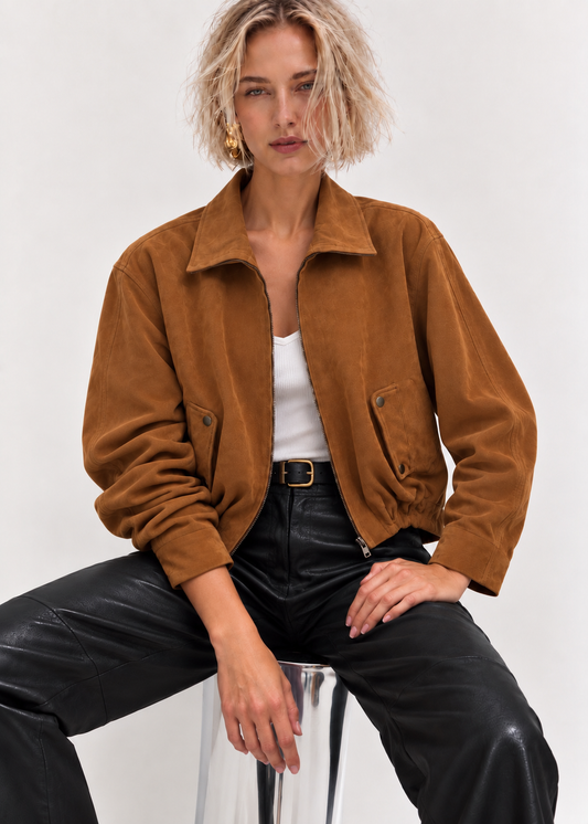 Dahlia Suede Bomber - Tan