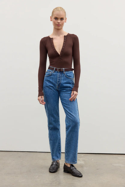 Lara Button Down Bodysuit - Chocolate