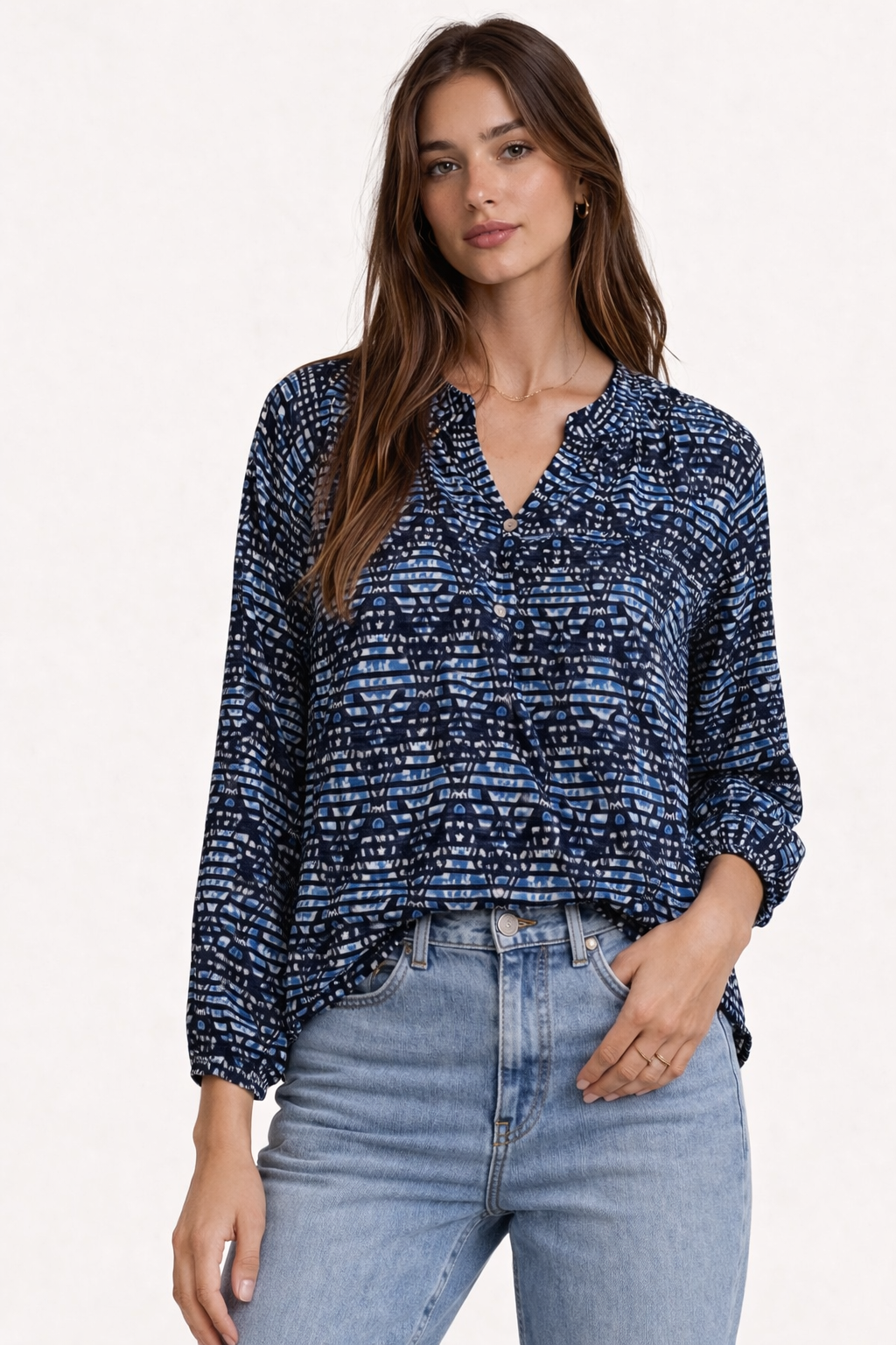 Samantha Shirt - Stripe batik blue