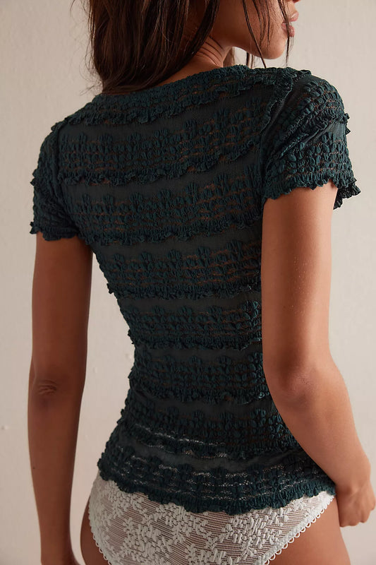 Angelina Lace Tee - Sea Moss