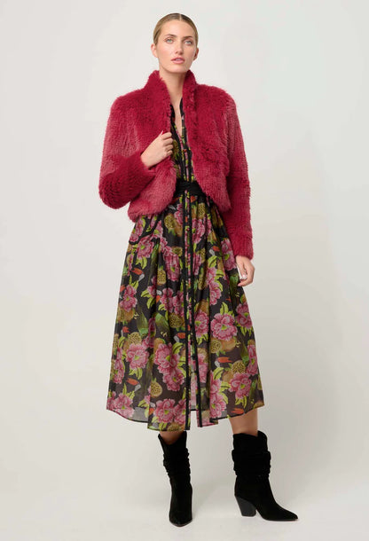 Reina Faux Fur Cropped Jacket in Rosa
