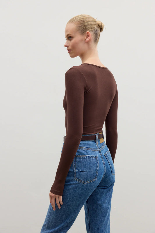Lara Button Down Bodysuit - Chocolate