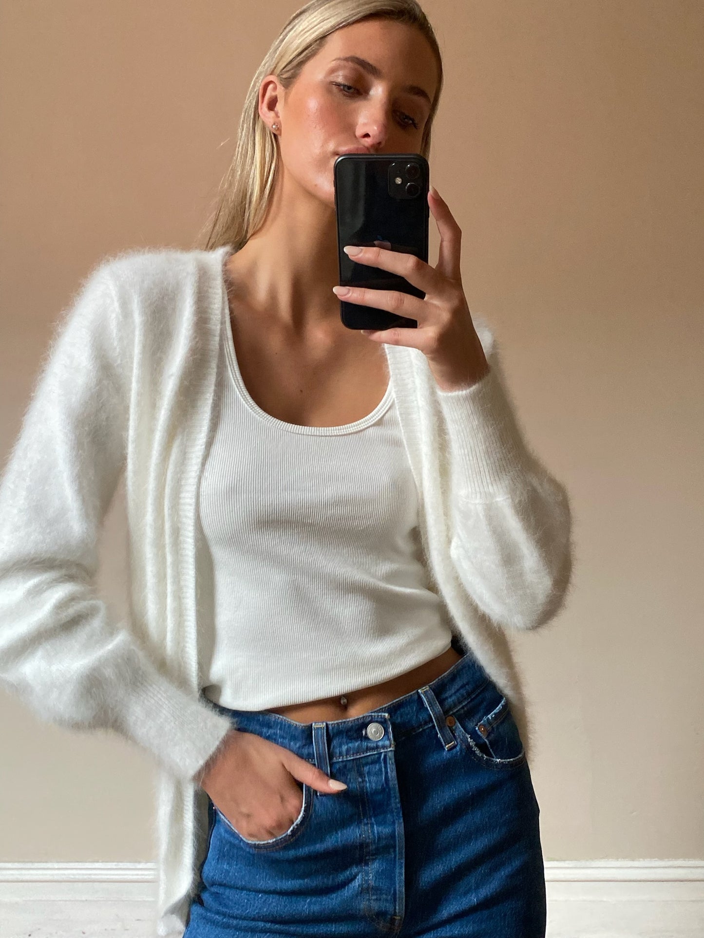 Ella Cashmere Cardigan - Snow