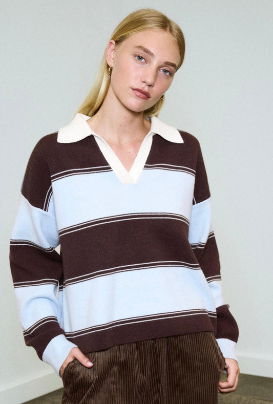 Varsity Sweater - Blue/Chocolate