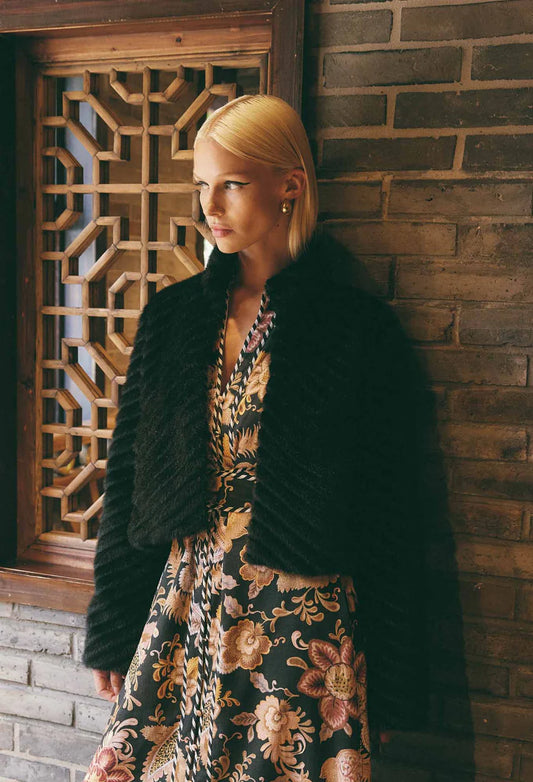 Altair Faux Fur Bomber Jacket - Black