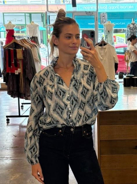 Romy Blouse - Ikat Blue