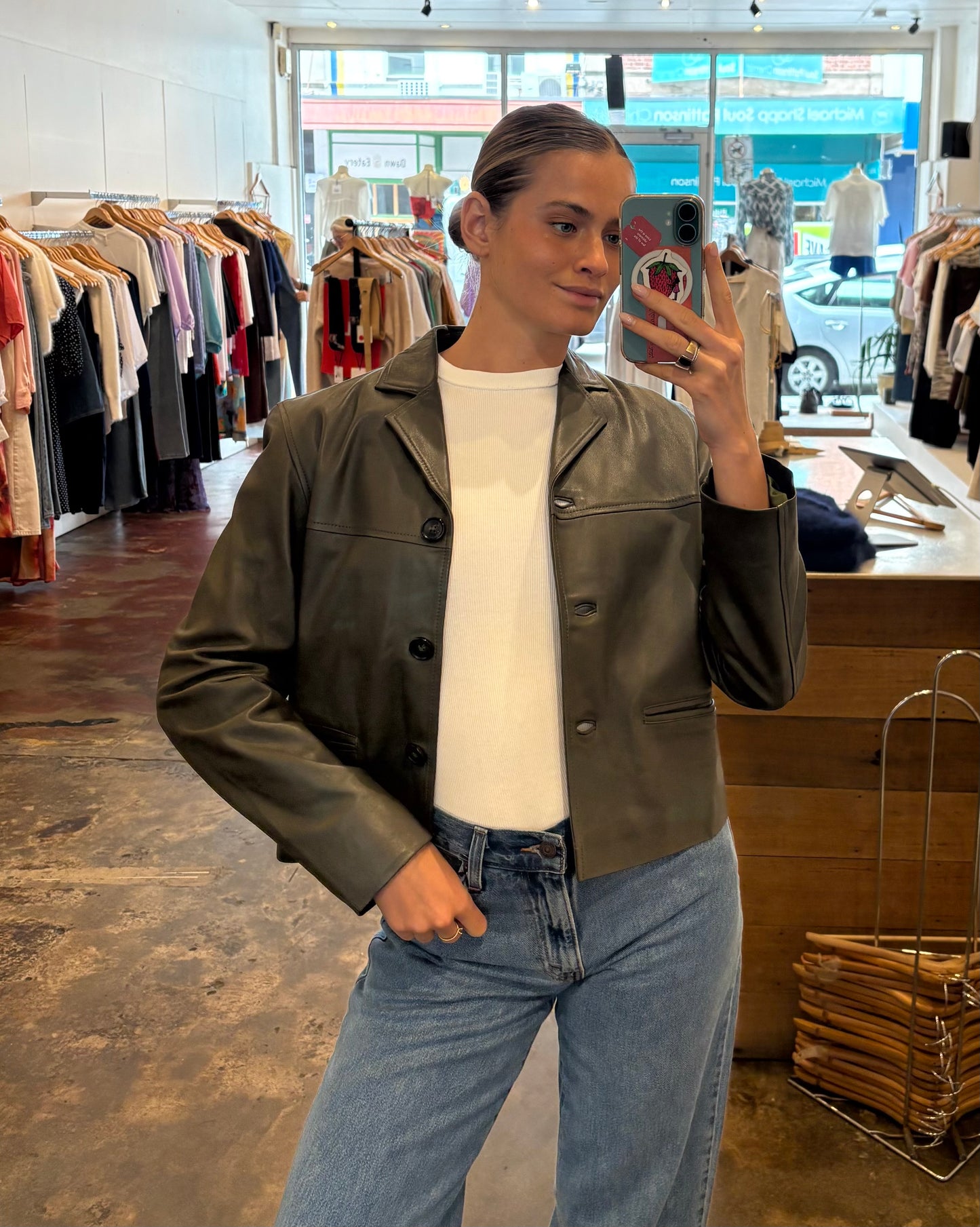 Clara leather Jacket - Olive