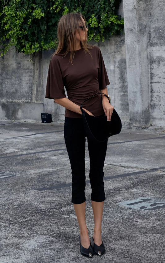 Ivy Cape Sleeve Top - Chocolate