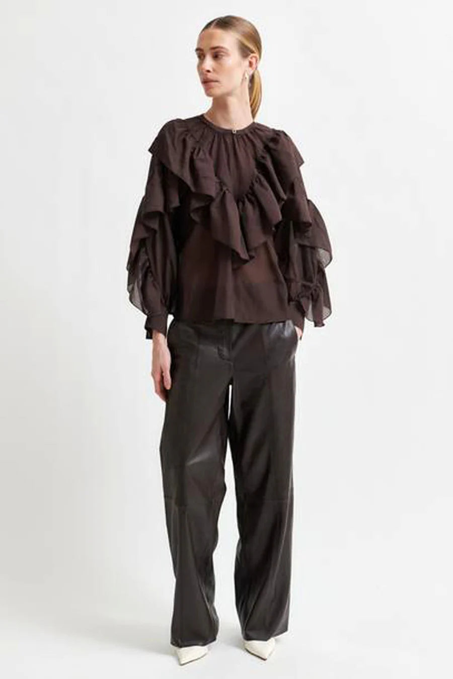 Fria Frill Blouse - Chocolate
