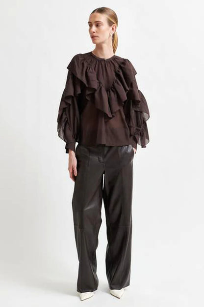 Fria Frill Blouse - Chocolate